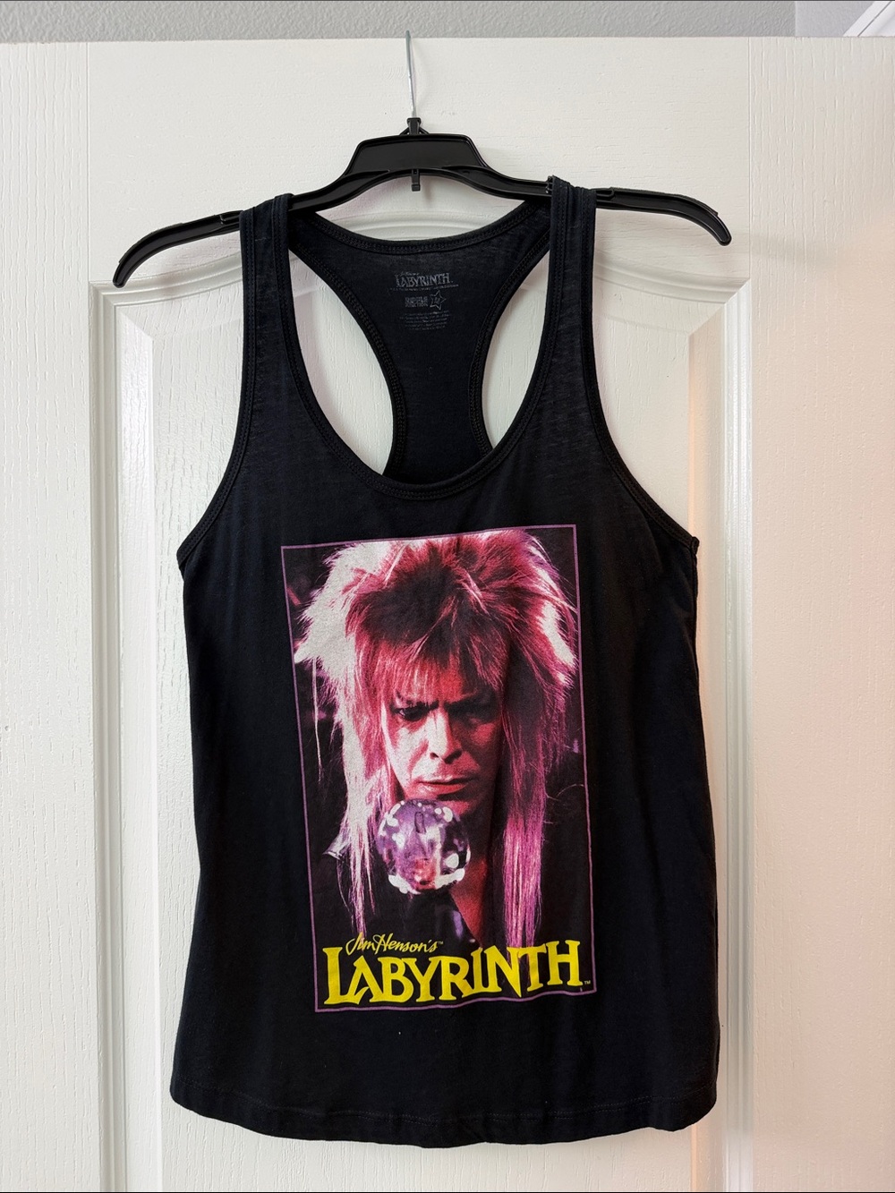 Labyrinth Graphic Tank Top - Black with Pink and Yellow Design